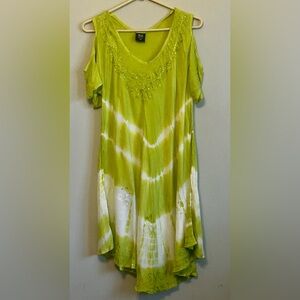 Seven Islands Boho Lime and White Asymmetrical Dress
